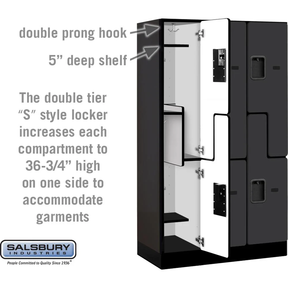12" Wide Double Tier 'S' Style Designer Wood Locker - 3 Wide - 5 Feet High - 18" Deep by Salsbury - Image 3