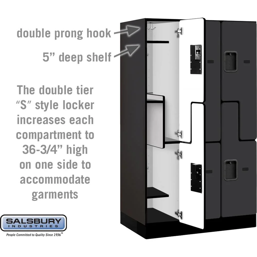 12" Wide Double Tier 'S' Style Designer Wood Locker - 3 Wide - 5 Feet High - 21" Deep by Salsbury - Image 3
