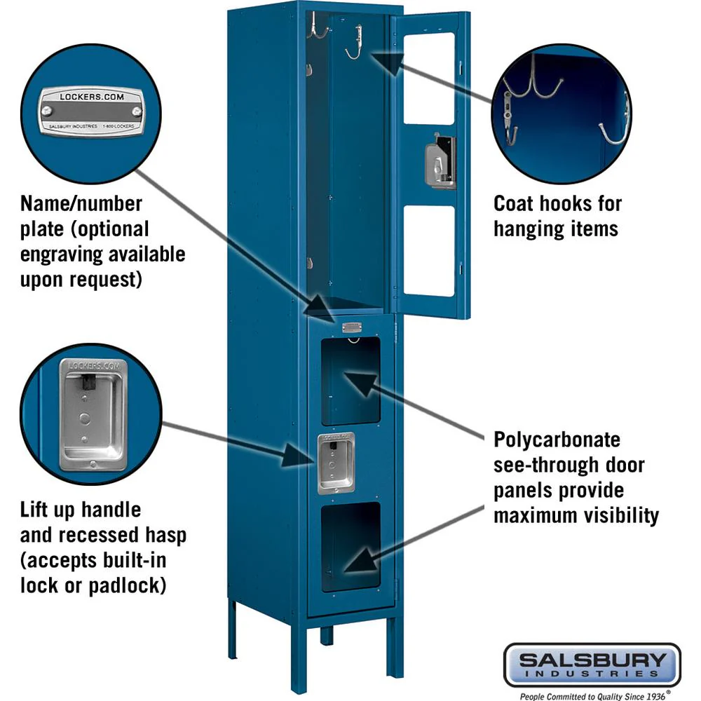 12" Wide Double Tier See-Through Metal Locker - 1 Wide - 5 Feet High - 12" Deep by Salsbury - Image 2