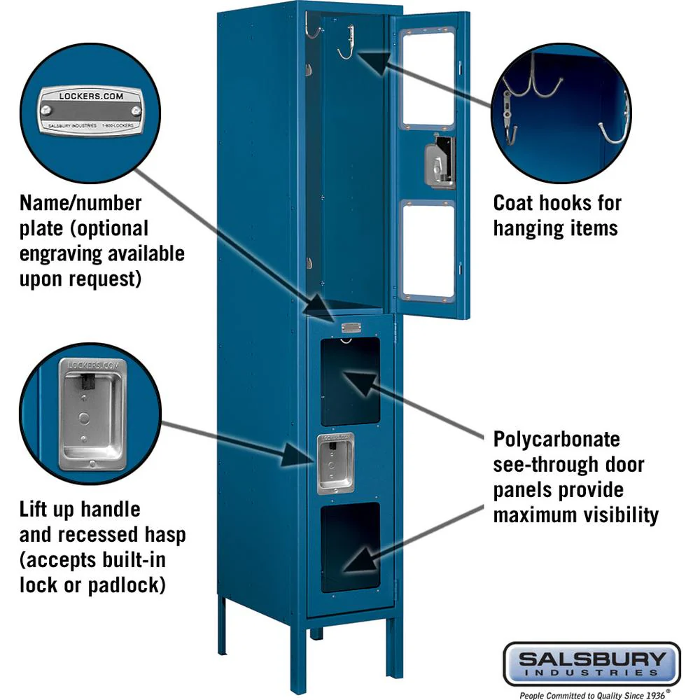 12" Wide Double Tier See-Through Metal Locker - 1 Wide - 5 Feet High - 15" Deep by Salsbury - Image 2