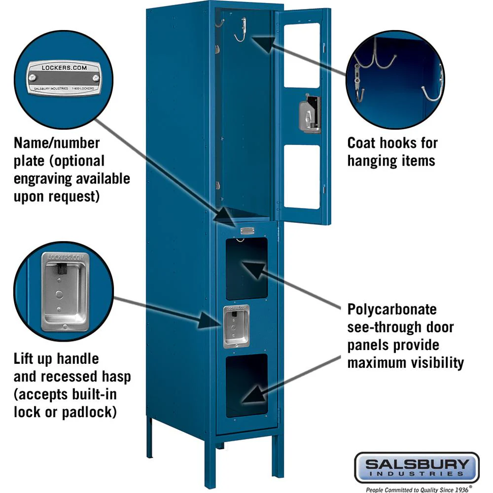 12" Wide Double Tier See-Through Metal Locker - 1 Wide - 5 Feet High - 18" Deep by Salsbury - Image 2