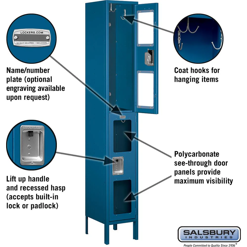 12" Wide Double Tier See-Through Metal Locker - 1 Wide - 6 Feet High - 12" Deep by Salsbury - Image 2