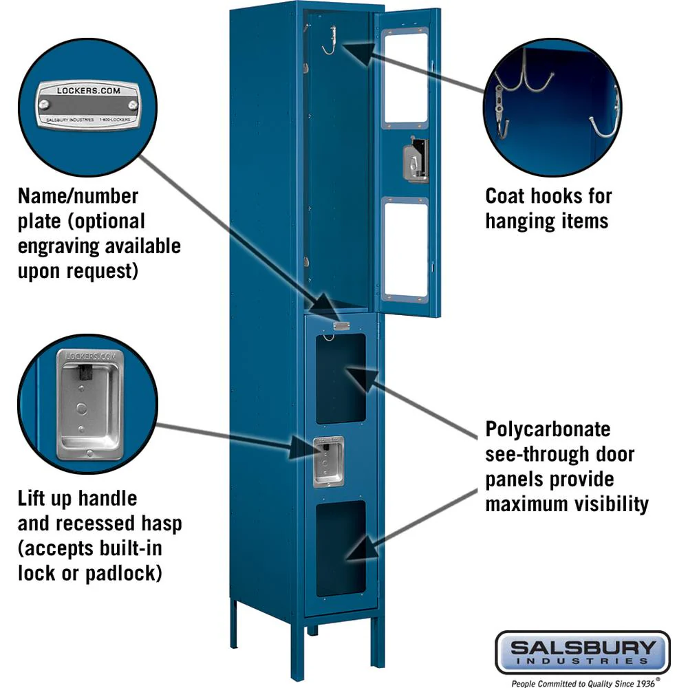 12" Wide Double Tier See-Through Metal Locker - 1 Wide - 6 Feet High - 15" Deep by Salsbury - Image 2