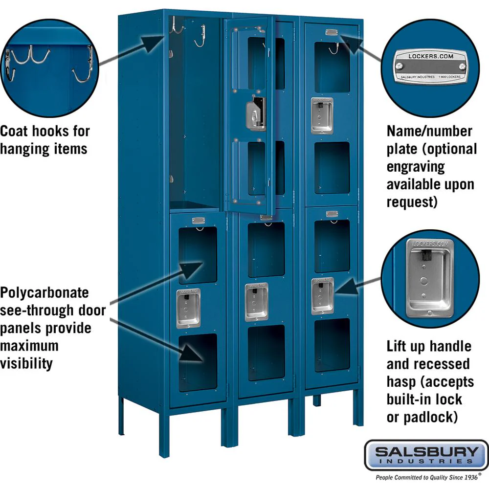 12" Wide Double Tier See-Through Metal Locker - 3 Wide - 5 Feet High - 12" Deep by Salsbury - Image 2