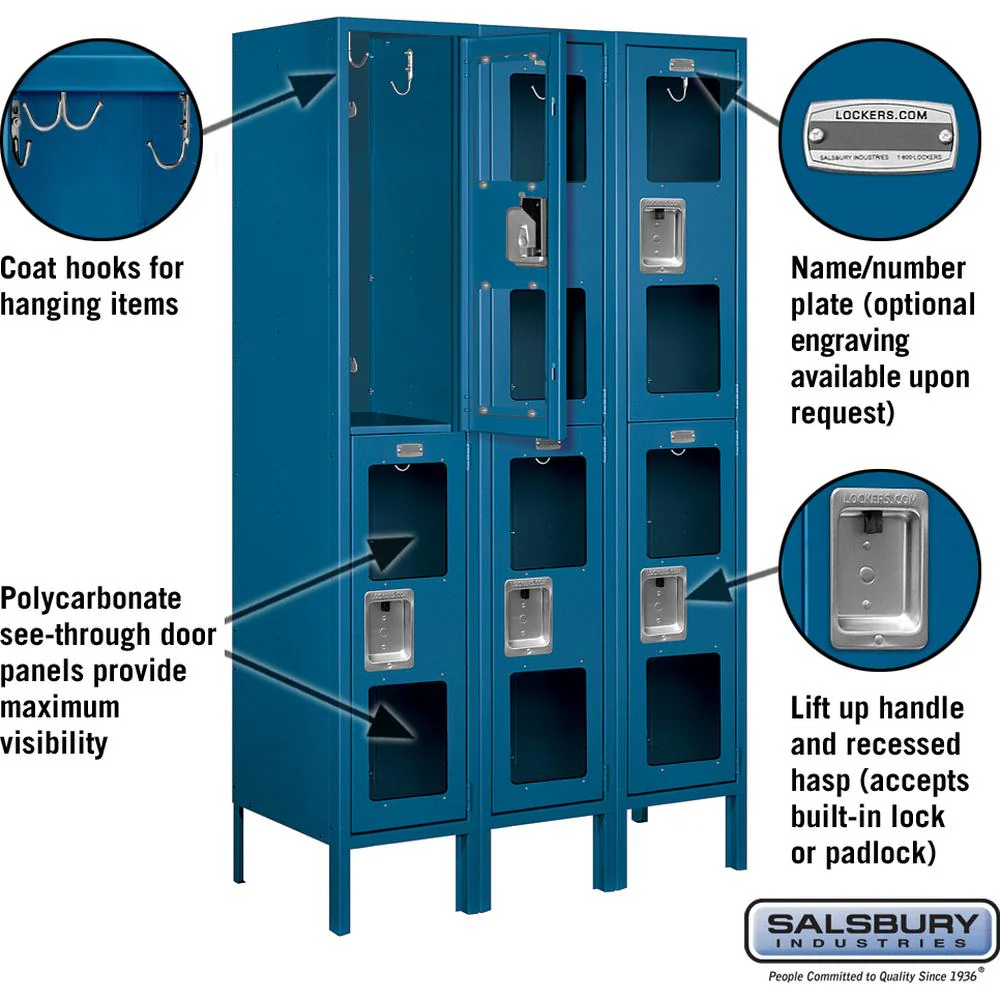 12" Wide Double Tier See-Through Metal Locker - 3 Wide - 5 Feet High - 15" Deep by Salsbury - Image 2