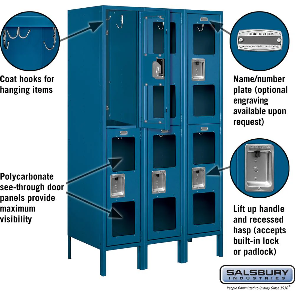 12" Wide Double Tier See-Through Metal Locker - 3 Wide - 5 Feet High - 18" Deep by Salsbury - Image 2