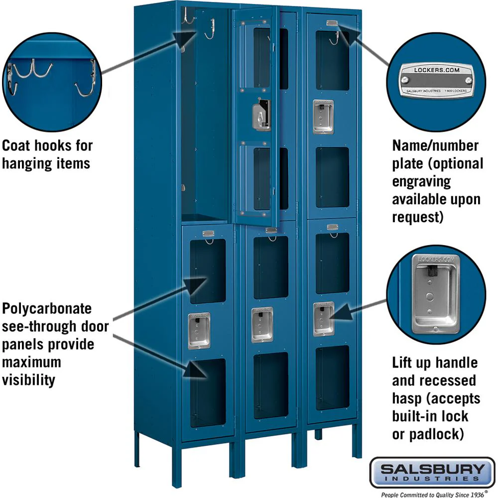 12" Wide Double Tier See-Through Metal Locker - 3 Wide - 6 Feet High - 12" Deep by Salsbury - Image 2