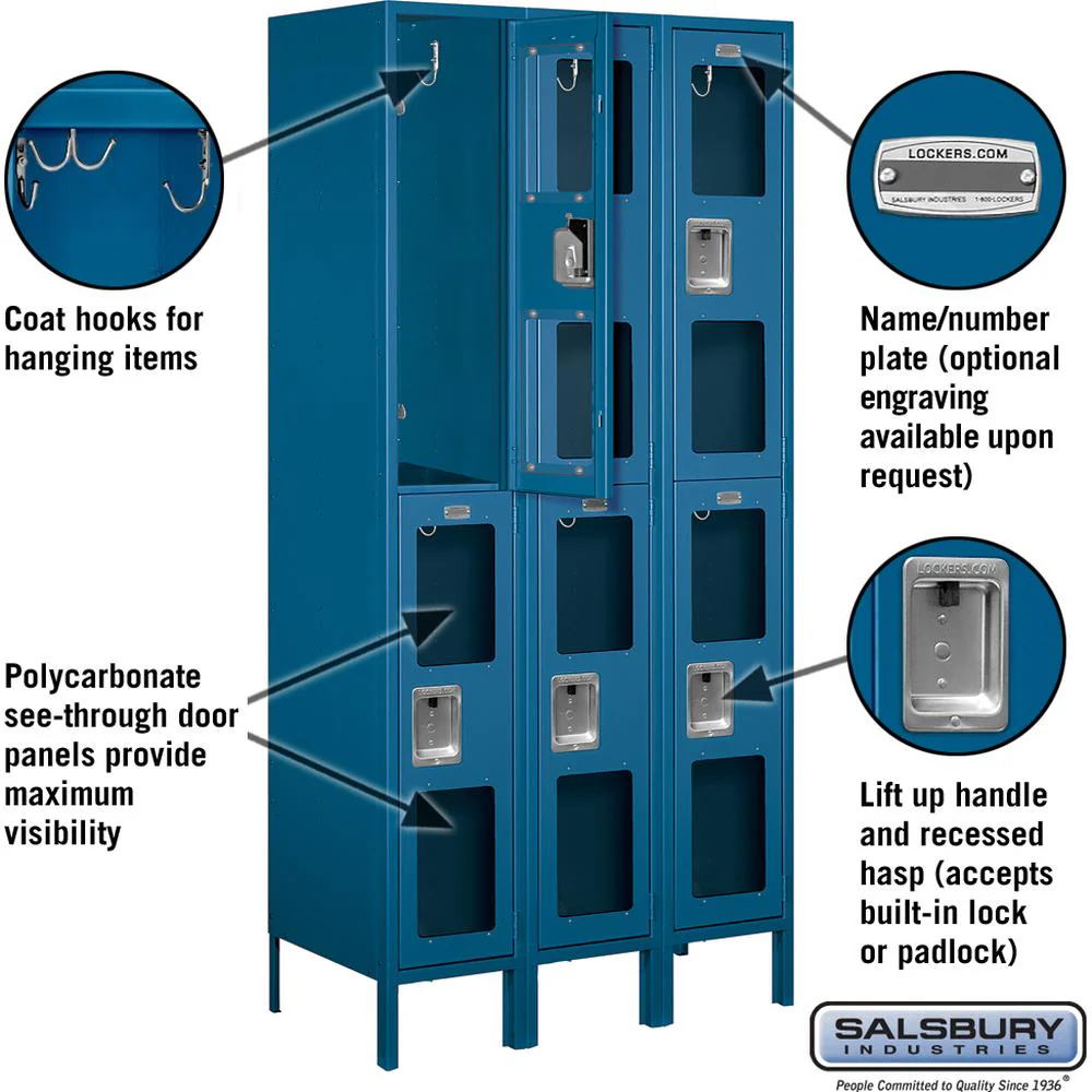 12" Wide Double Tier See-Through Metal Locker - 3 Wide - 6 Feet High - 18" Deep by Salsbury - Image 2