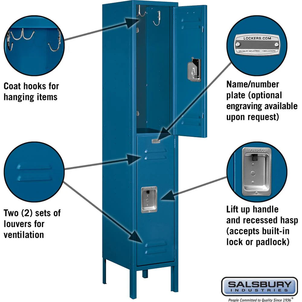 12" Wide Double Tier Standard Metal Locker - 1 Wide - 5 Feet High - 12" Deep by Salsbury - Image 2