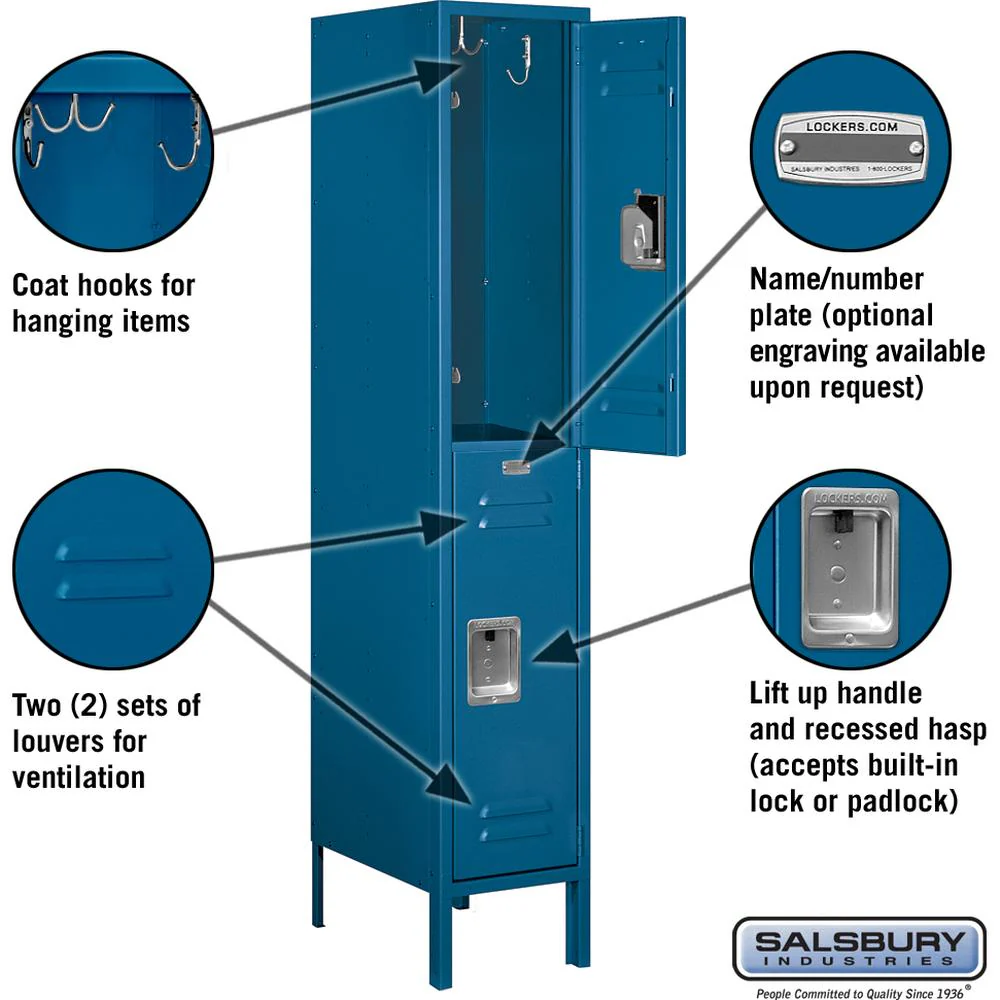 12" Wide Double Tier Standard Metal Locker - 1 Wide - 5 Feet High - 18" Deep by Salsbury - Image 2