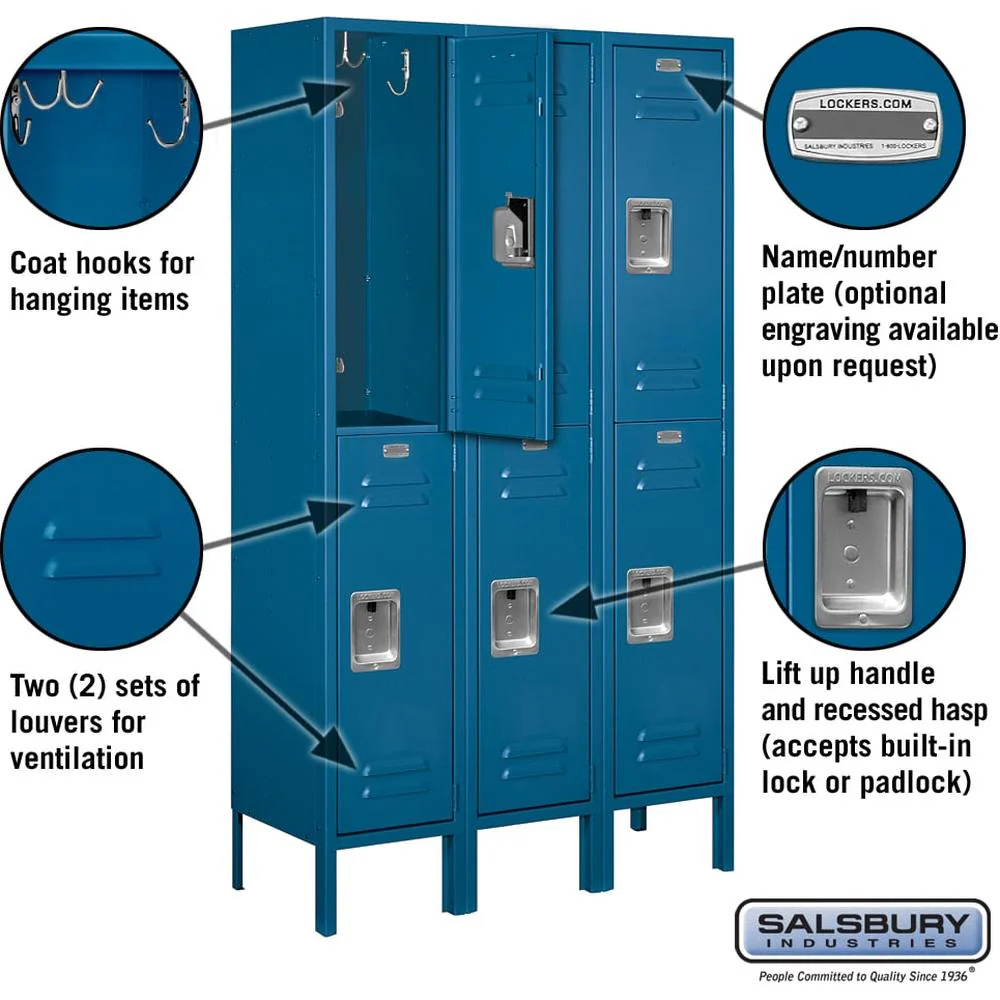 12" Wide Double Tier Standard Metal Locker - 3 Wide - 5 Feet High - 12" Deep by Salsbury - Image 2