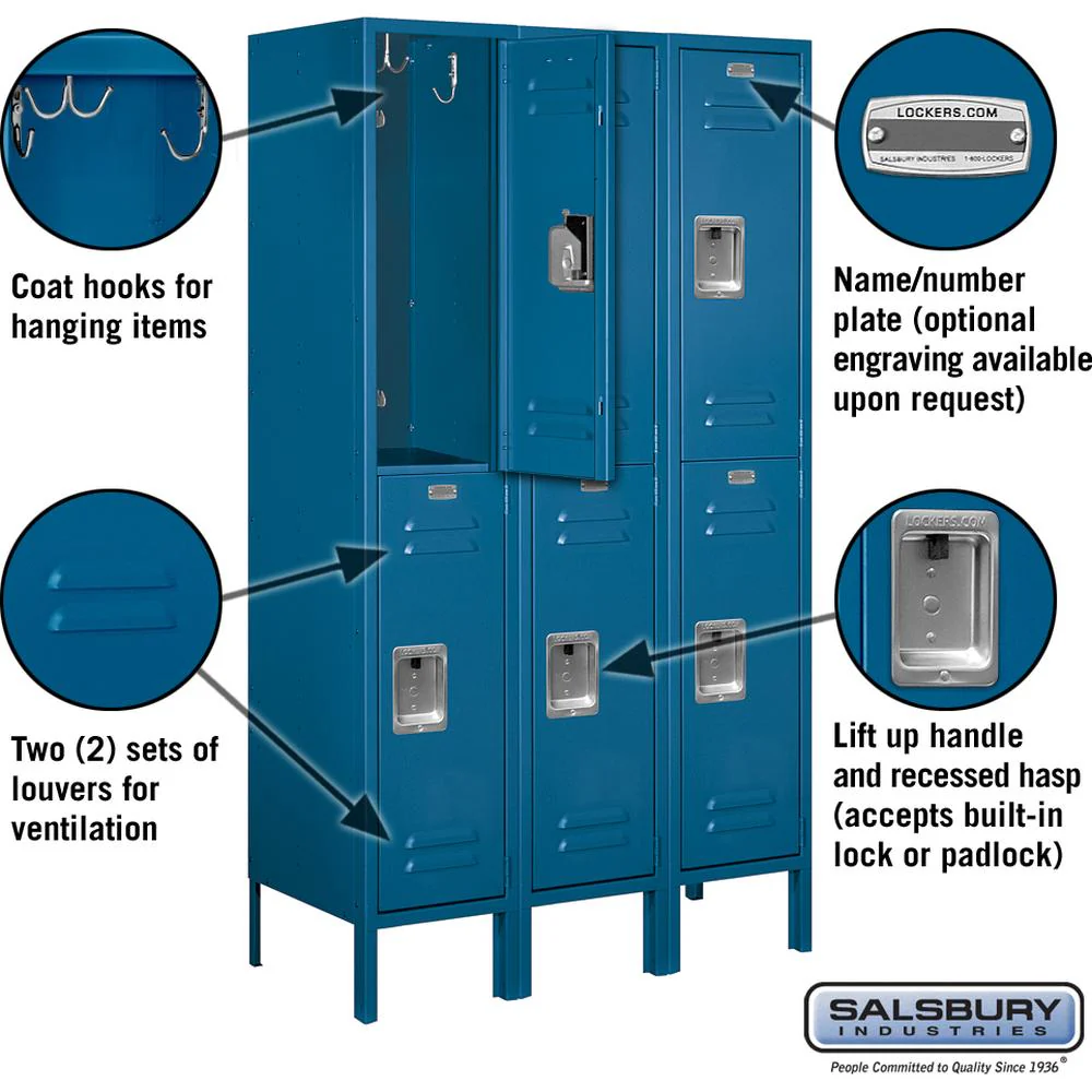 12" Wide Double Tier Standard Metal Locker - 3 Wide - 5 Feet High - 15" Deep by Salsbury - Image 2