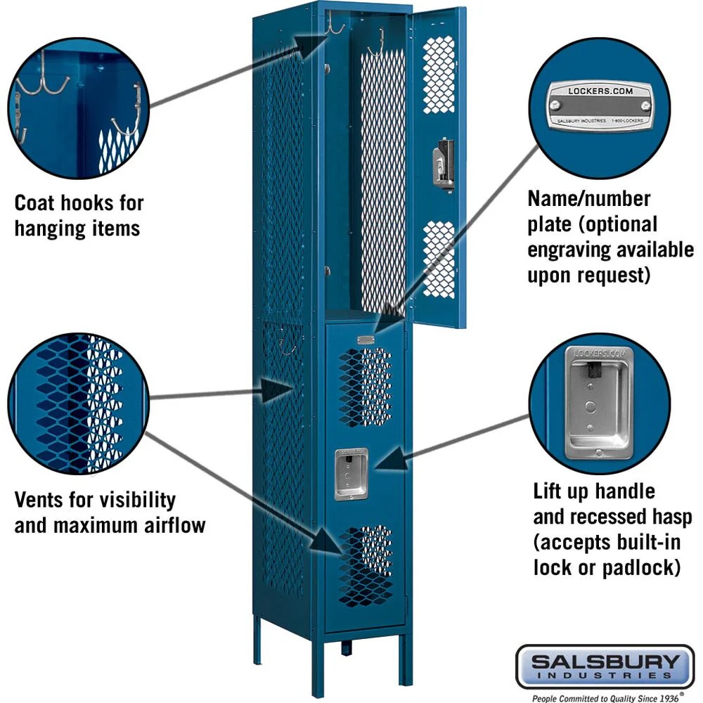 12" Wide Double Tier Vented Metal Locker - 1 Wide - 6 Feet High - 18" Deep by Salsbury - Image 2