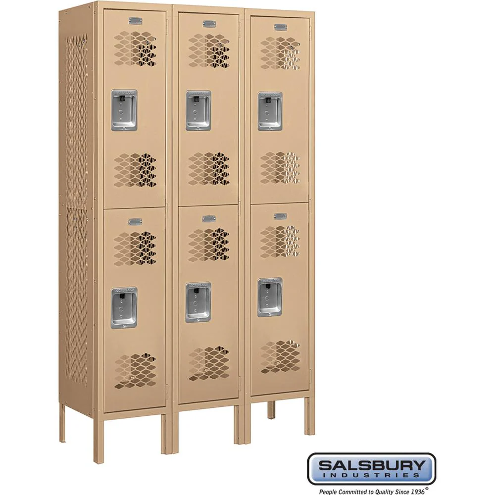12" Wide Double Tier Vented Metal Locker - 3 Wide - 5 Feet High - 12" Deep - Tan by Salsbury - Image 5