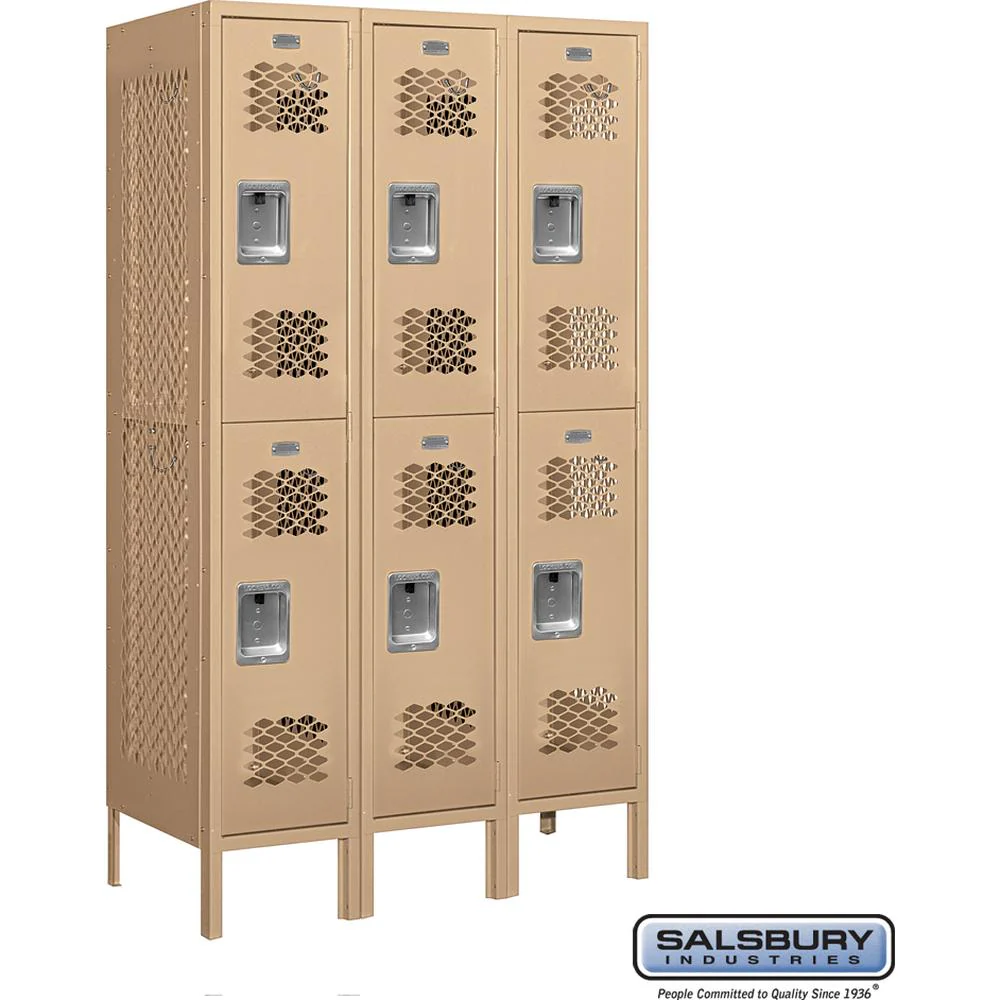 12" Wide Double Tier Vented Metal Locker - 3 Wide - 5 Feet High - 18" Deep - Tan by Salsbury - Image 5