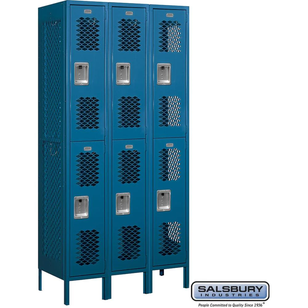 12" Wide Double Tier Vented Metal Locker - 3 Wide - 6 Feet High - 18" Deep by Salsbury