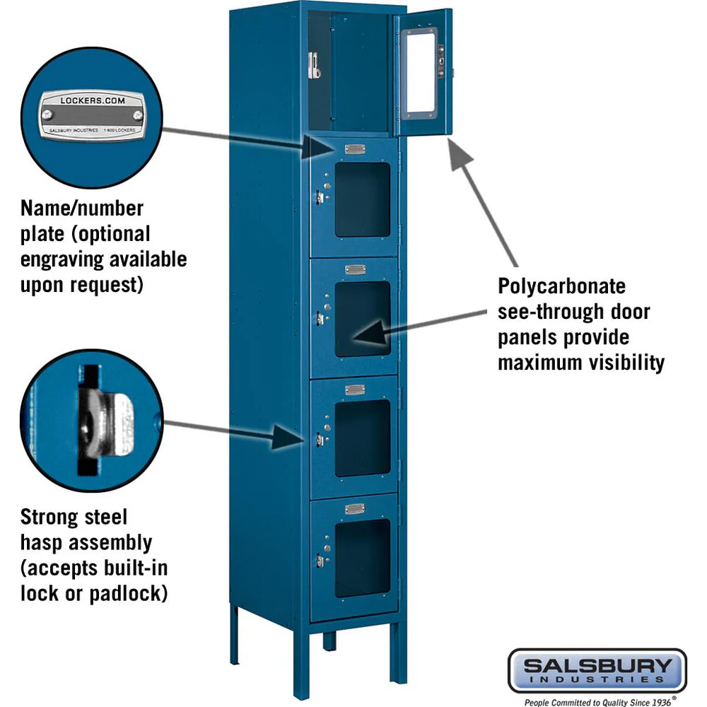 12" Wide Five Tier Box Style See-Through Metal Locker - 1 Wide - 5 Feet High - 12" Deep by Salsbury - Image 2