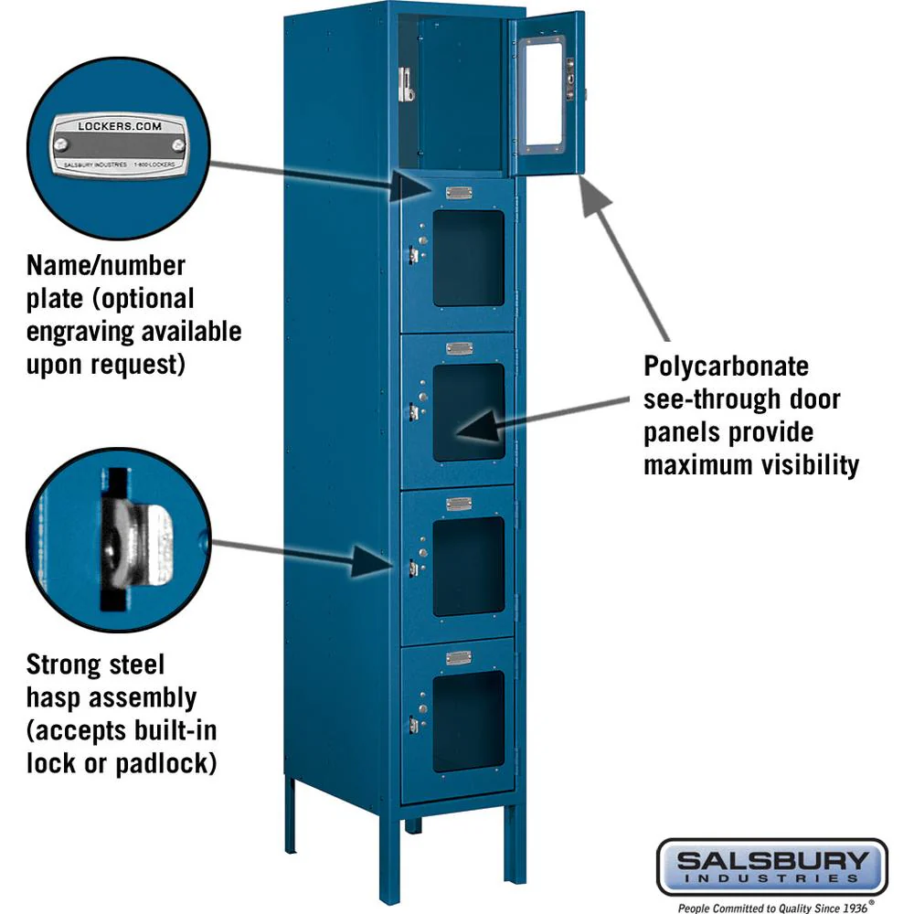 12" Wide Five Tier Box Style See-Through Metal Locker - 1 Wide - 5 Feet High - 15" Deep by Salsbury - Image 2