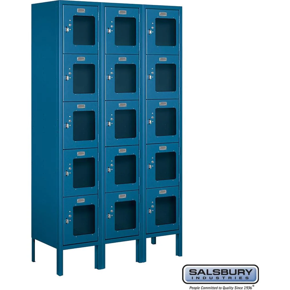 12" Wide Five Tier Box Style See-Through Metal Locker - 3 Wide - 5 Feet High - 12" Deep by Salsbury