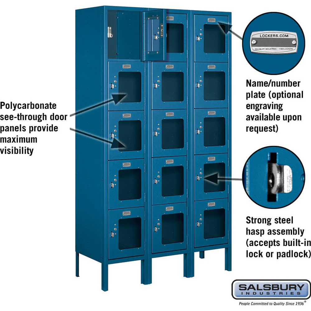 12" Wide Five Tier Box Style See-Through Metal Locker - 3 Wide - 5 Feet High - 12" Deep by Salsbury - Image 2