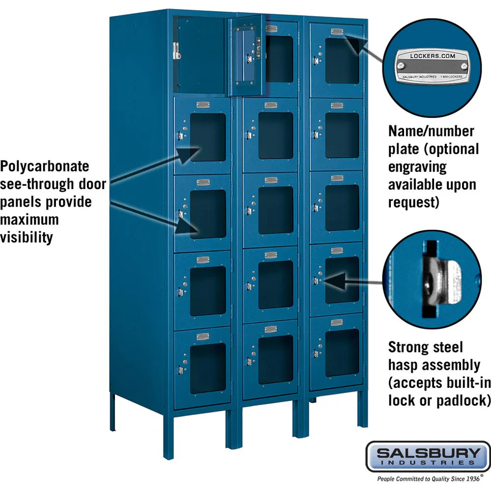 12" Wide Five Tier Box Style See-Through Metal Locker - 3 Wide - 5 Feet High - 18" Deep by Salsbury - Image 2