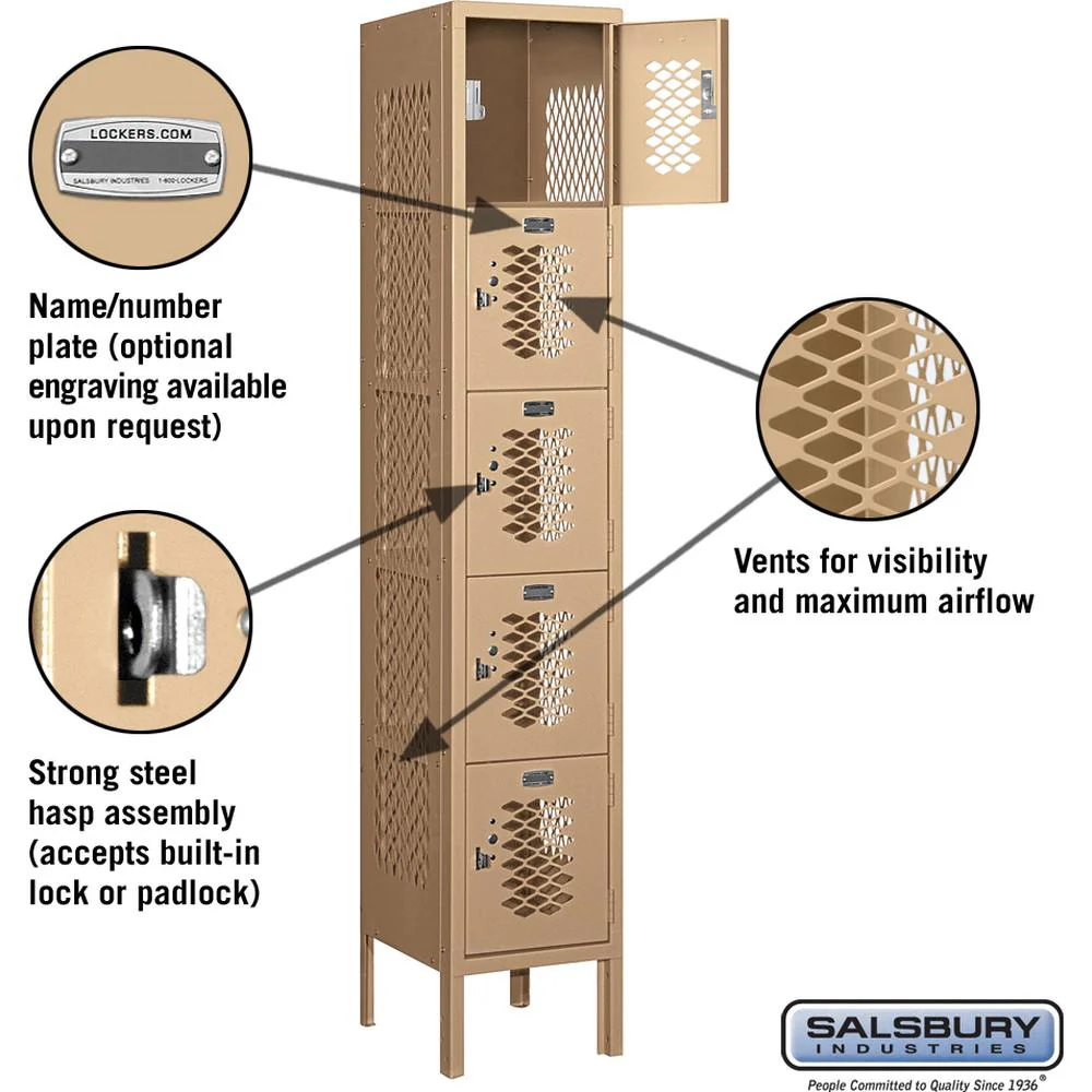 12" Wide Five Tier Box Style Vented Metal Locker - 1 Wide - 5 Feet High - 12" Deep by Salsbury - Image 2