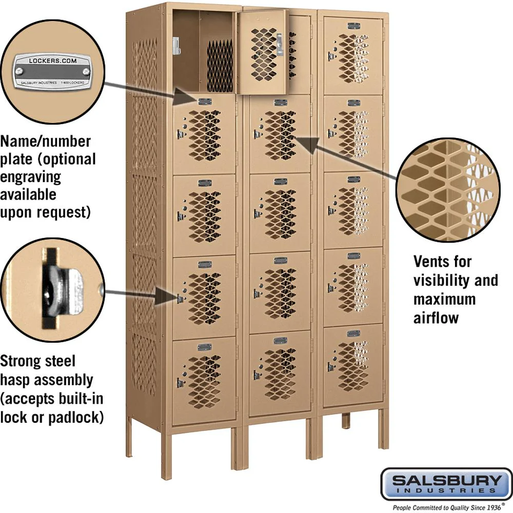 12" Wide Five Tier Box Style Vented Metal Locker - 3 Wide - 5 Feet High - 12" Deep by Salsbury - Image 2