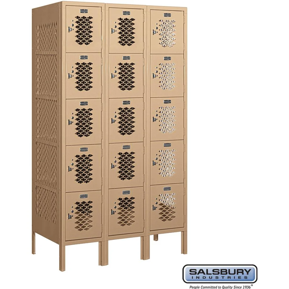 12" Wide Five Tier Box Style Vented Metal Locker - 3 Wide - 5 Feet High - 18" Deep by Salsbury - Image 6