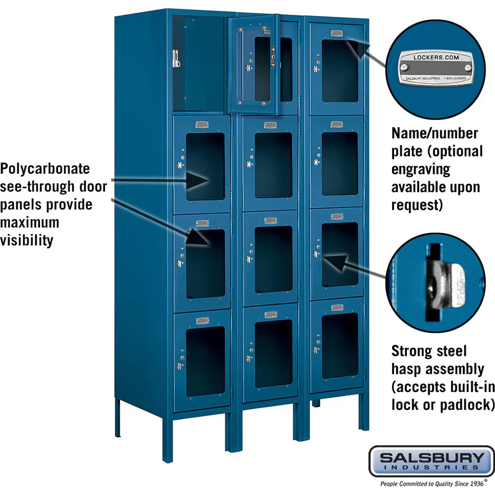 12" Wide Four Tier See-Through Metal Locker - 3 Wide - 5 Feet High - 15" Deep by Salsbury - Image 2