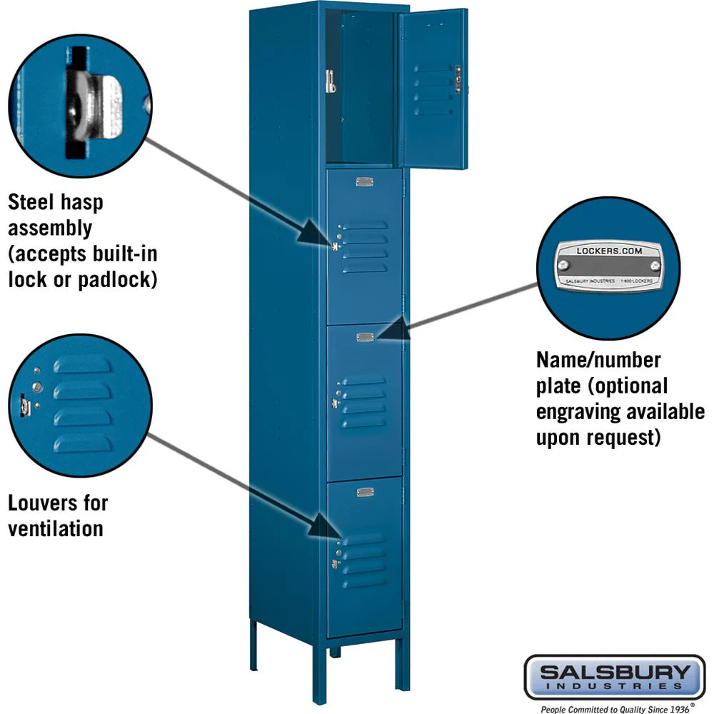 12" Wide Four Tier Standard Metal Locker - 1 Wide - 6 Feet High - 15" Deep by Salsbury - Image 2