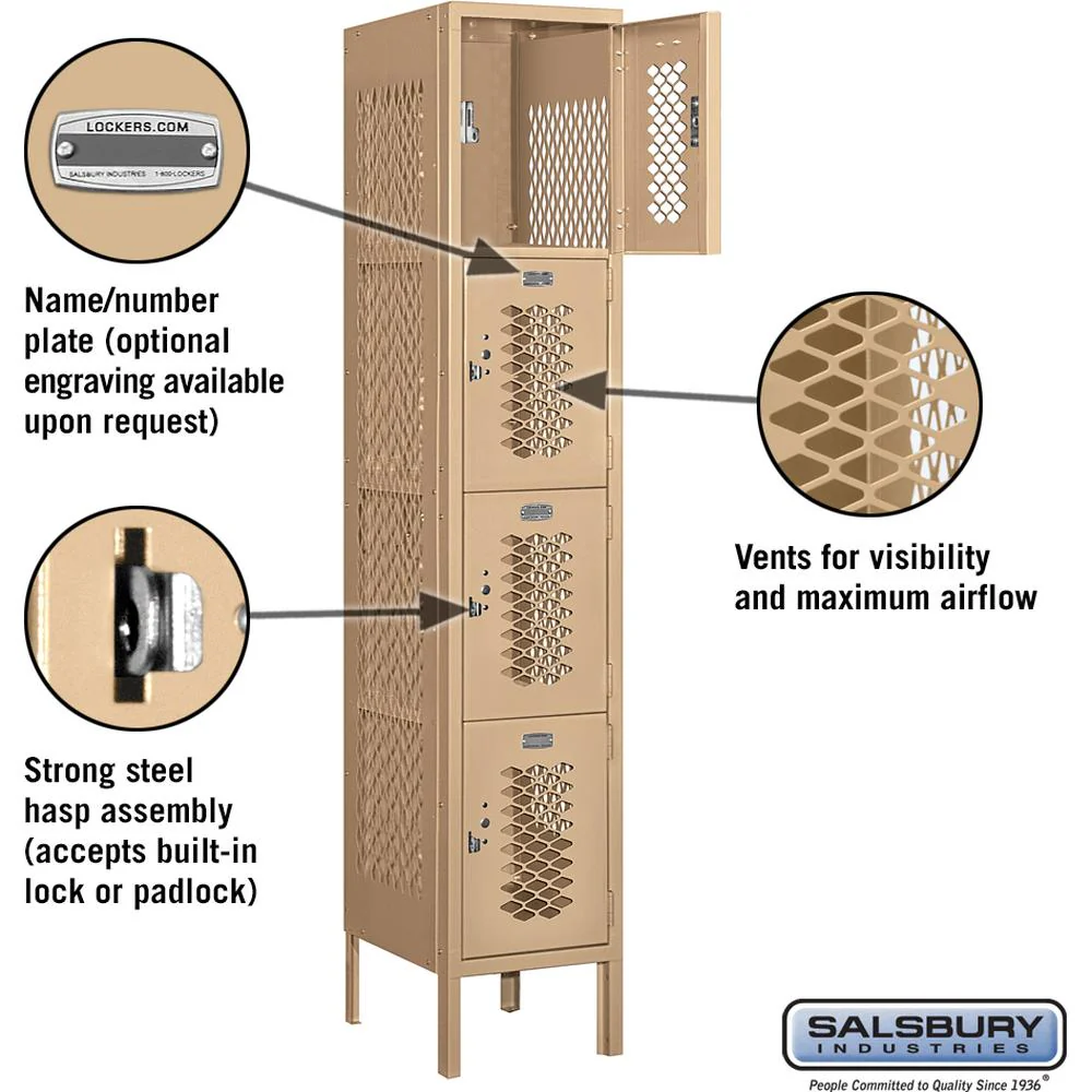 12" Wide Four Tier Vented Metal Locker - 1 Wide - 5 Feet High - 15" Deep by Salsbury - Image 2