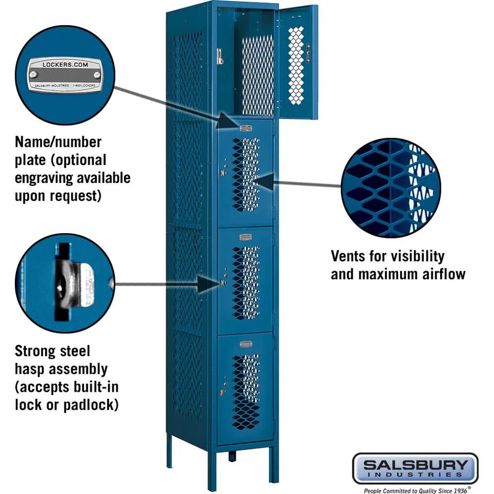 12" Wide Four Tier Vented Metal Locker - 1 Wide - 6 Feet High - 18" Deep by Salsbury - Image 2