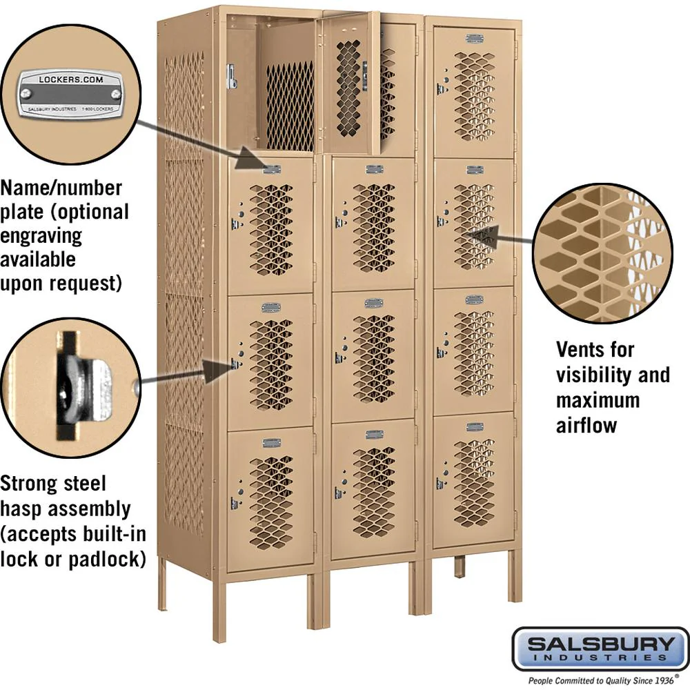 12" Wide Four Tier Vented Metal Locker - 3 Wide - 5 Feet High - 15" Deep by Salsbury - Image 2
