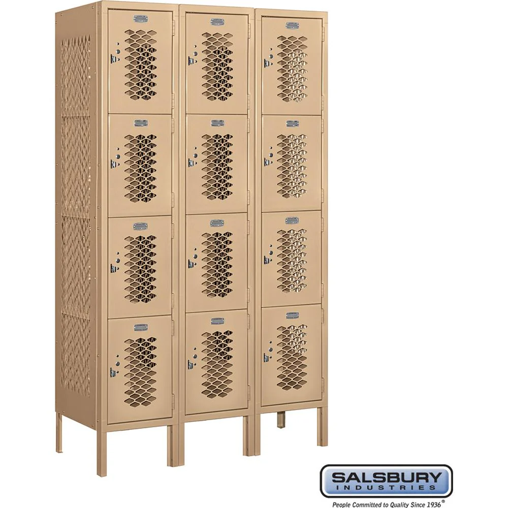 12" Wide Four Tier Vented Metal Locker - 3 Wide - 5 Feet High - 15" Deep by Salsbury - Image 6