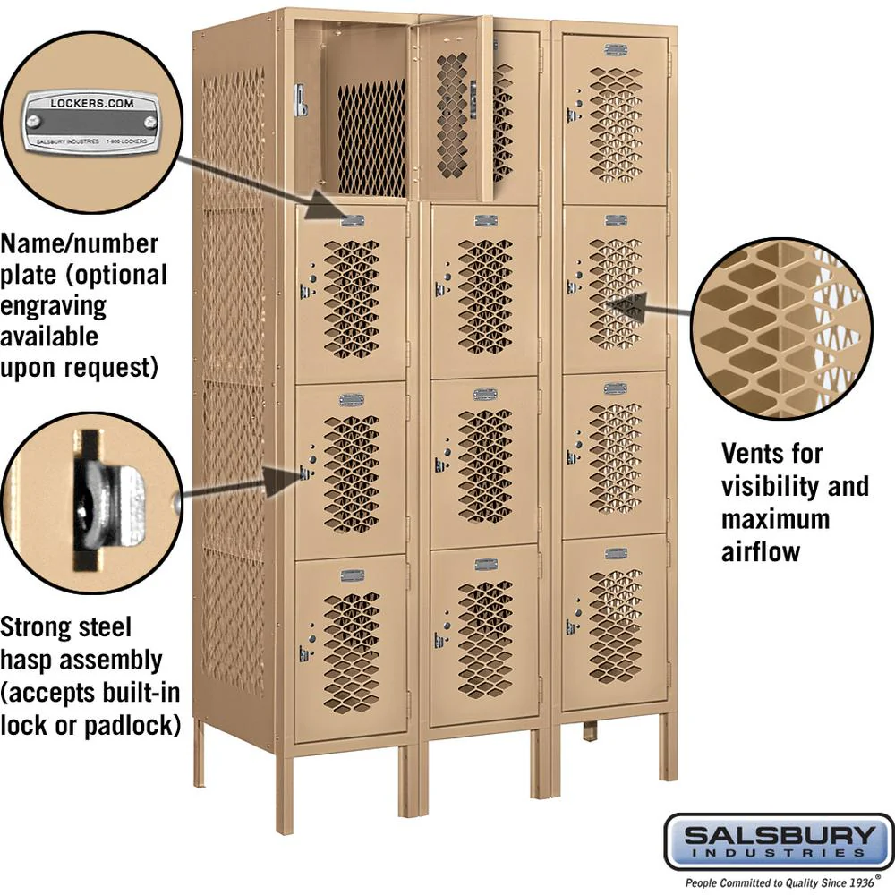 12" Wide Four Tier Vented Metal Locker - 3 Wide - 5 Feet High - 18" Deep by Salsbury - Image 2