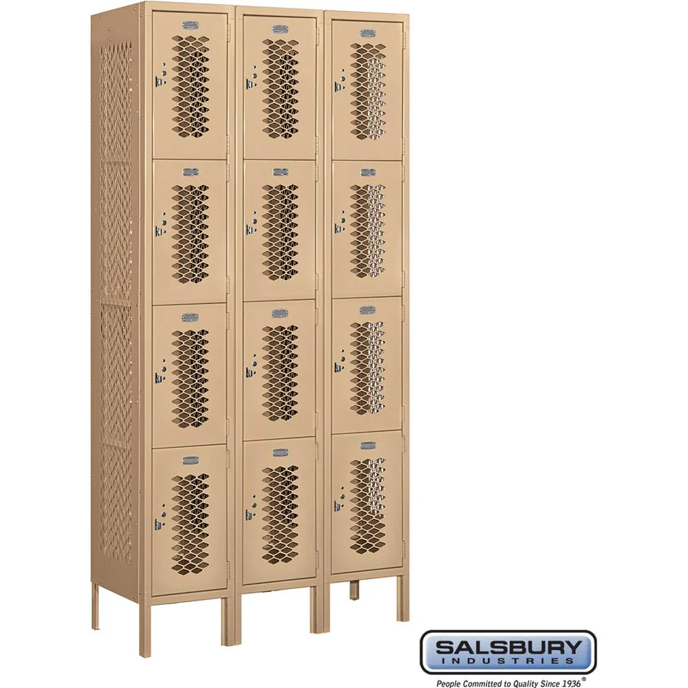 12" Wide Four Tier Vented Metal Locker - 3 Wide - 6 Feet High - 15" Deep by Salsbury - Image 10