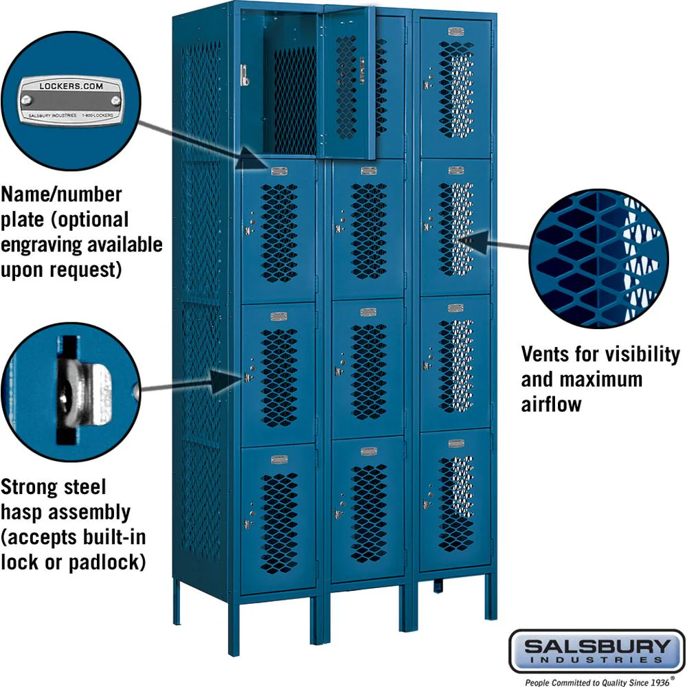12" Wide Four Tier Vented Metal Locker - 3 Wide - 6 Feet High - 18" Deep by Salsbury - Image 2