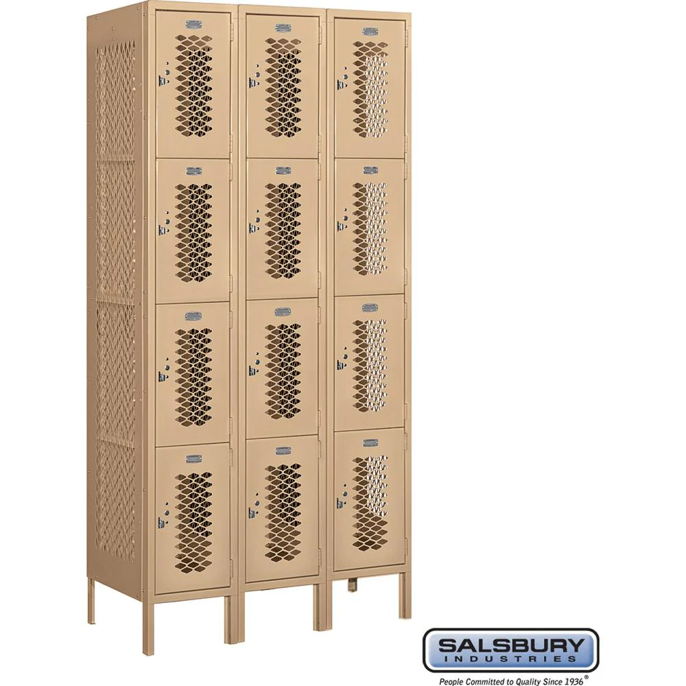 12" Wide Four Tier Vented Metal Locker - 3 Wide - 6 Feet High - 18" Deep by Salsbury - Image 9