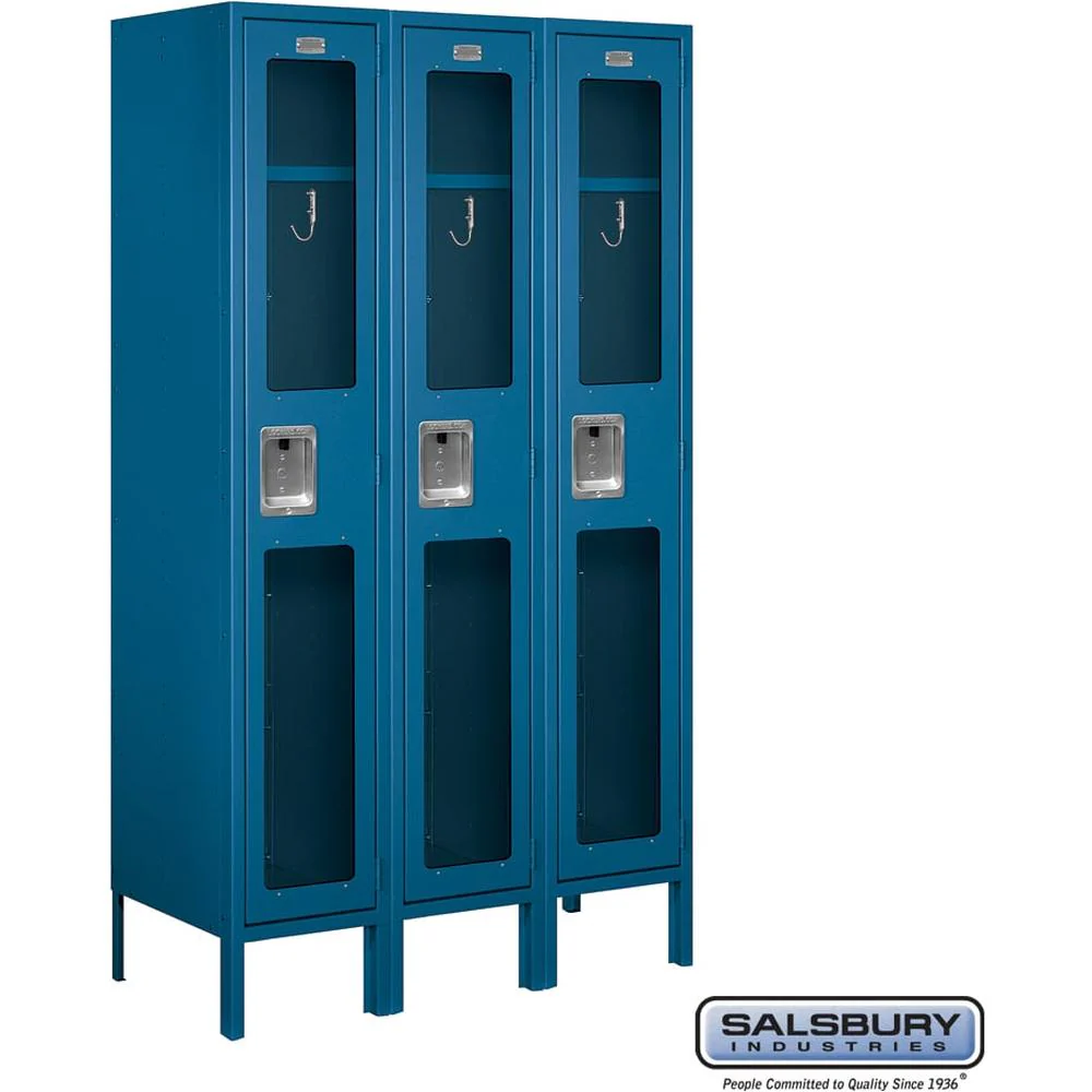 12" Wide Single Tier See-Through Metal Locker - 3 Wide - 5 Feet High - 15" Deep by Salsbury