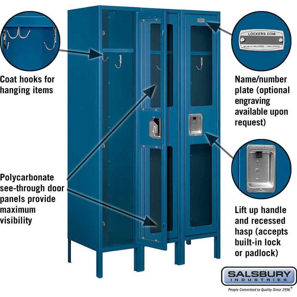 12" Wide Single Tier See-Through Metal Locker - 3 Wide - 5 Feet High - 15" Deep by Salsbury - Image 2