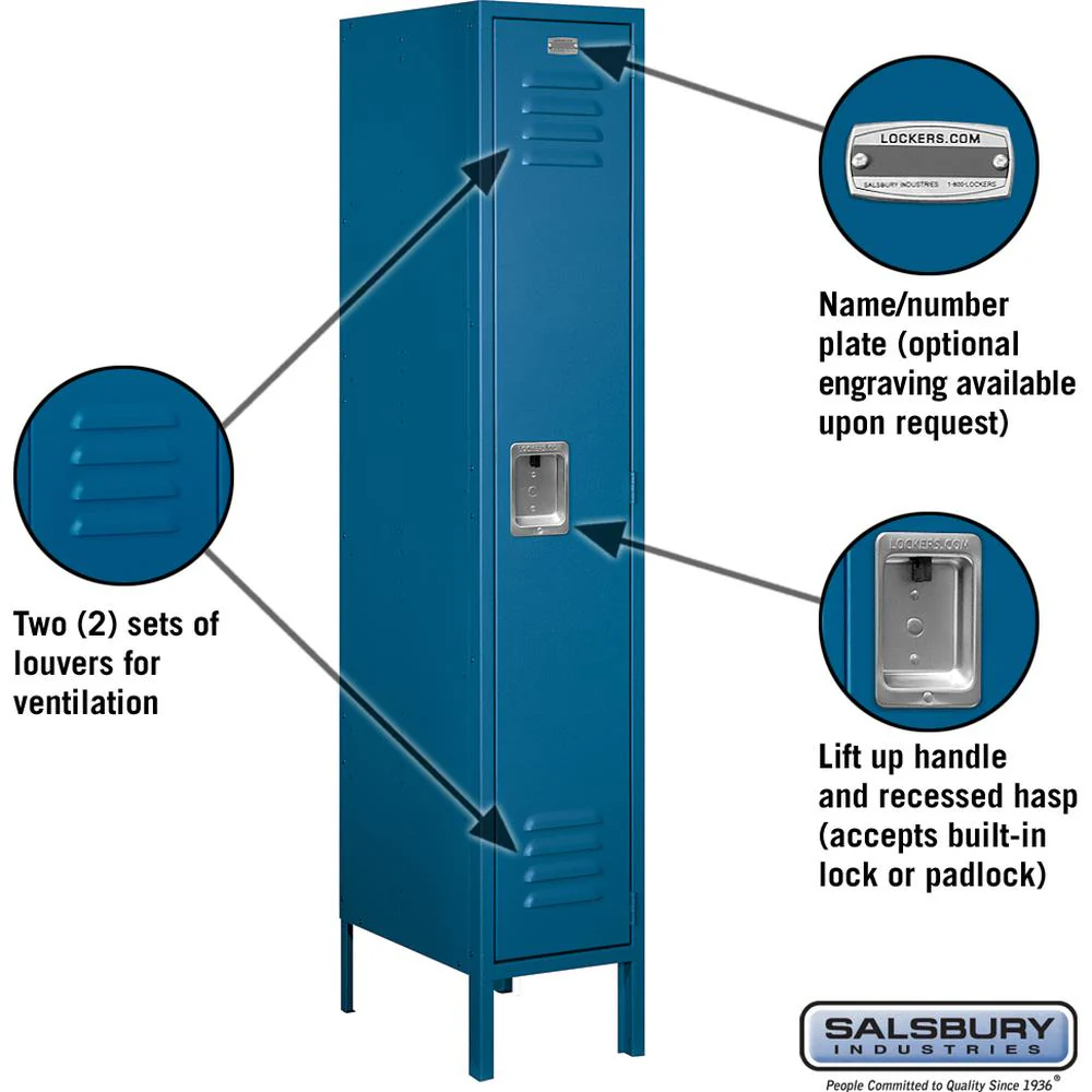 12" Wide Single Tier Standard Metal Locker - 1 Wide - 5 Feet High - 18" Deep by Salsbury - Image 2