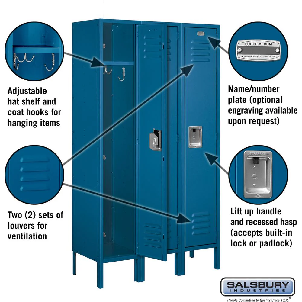 12" Wide Single Tier Standard Metal Locker - 3 Wide - 5 Feet High - 12" Deep by Salsbury - Image 2