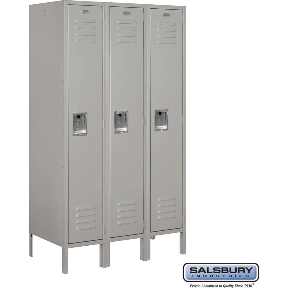 12" Wide Single Tier Standard Metal Locker - 3 Wide - 5 Feet High - 18" Deep by Salsbury - Image 7