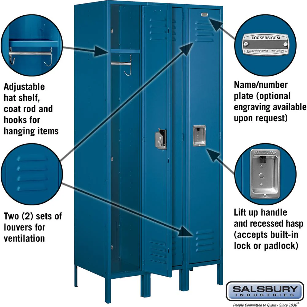 12" Wide Single Tier Standard Metal Locker - 3 Wide - 6 Feet High - 18" Deep by Salsbury - Image 2