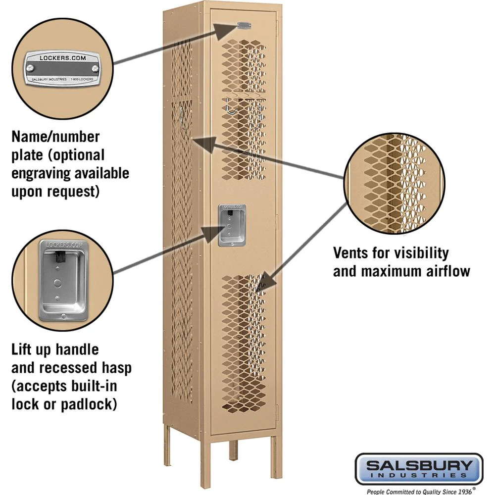 12" Wide Single Tier Vented Metal Locker - 1 Wide - 5 Feet High - 12" Deep by Salsbury - Image 2