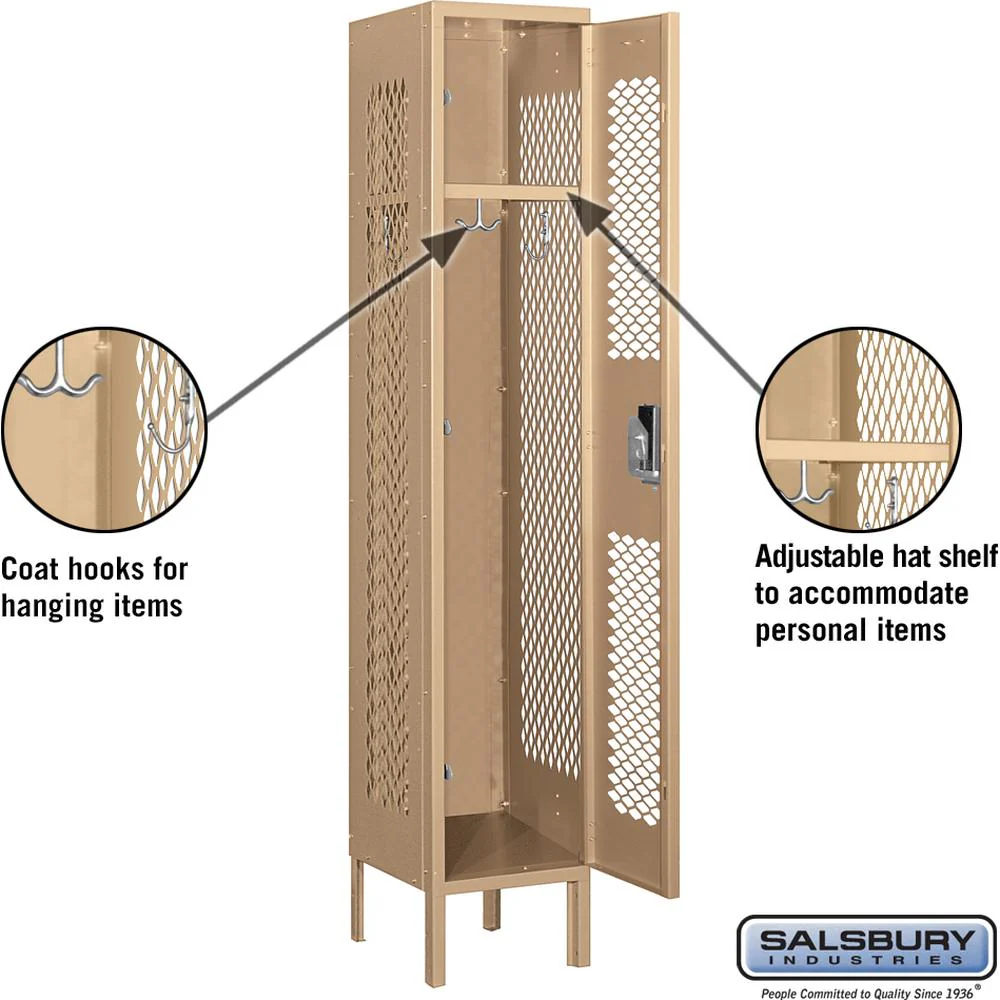 12" Wide Single Tier Vented Metal Locker - 1 Wide - 5 Feet High - 12" Deep by Salsbury - Image 3