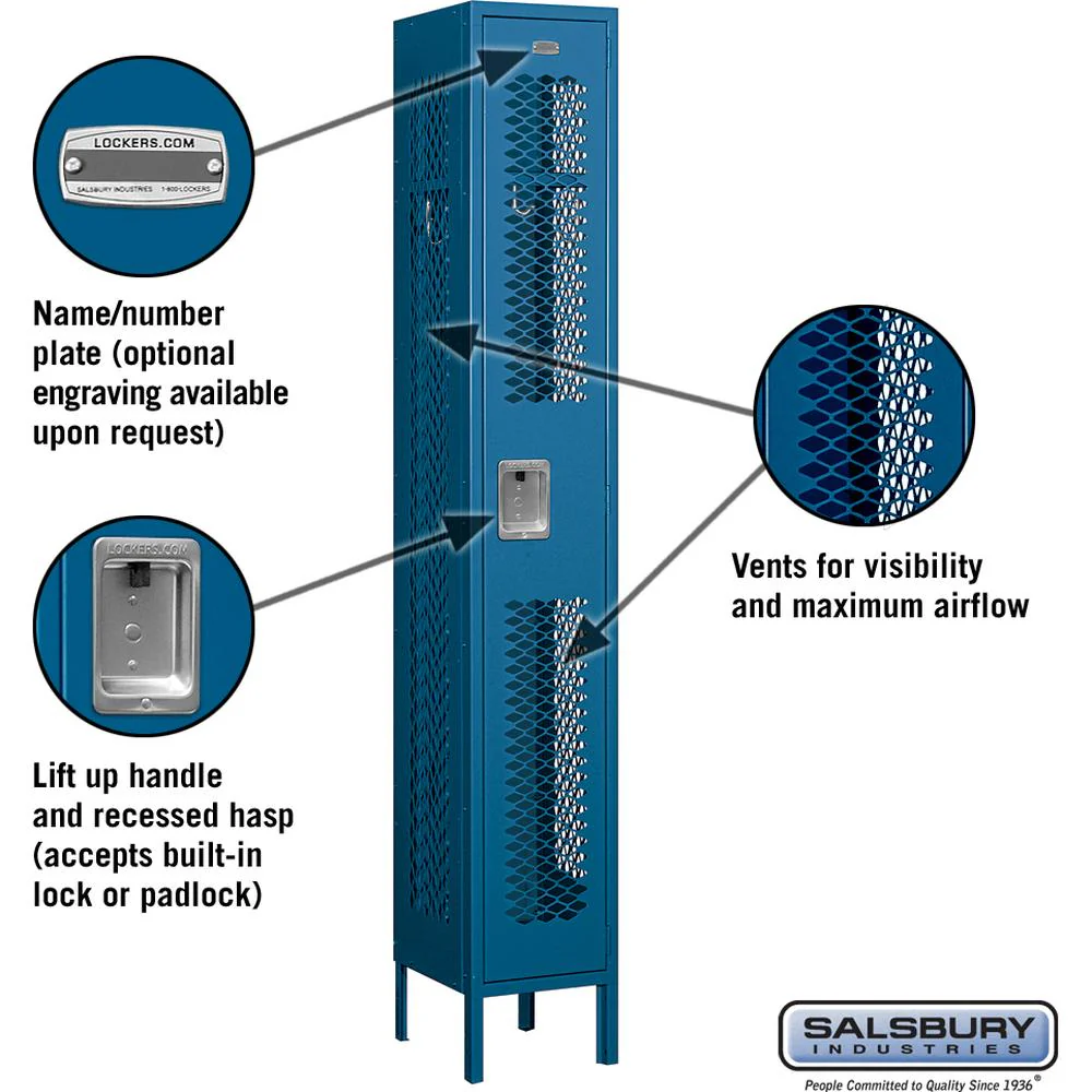 12" Wide Single Tier Vented Metal Locker - 1 Wide - 6 Feet High - 12" Deep by Salsbury - Image 2