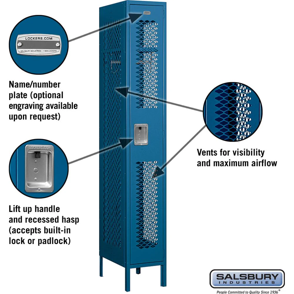 12" Wide Single Tier Vented Metal Locker - 1 Wide - 6 Feet High - 18" Deep by Salsbury - Image 2