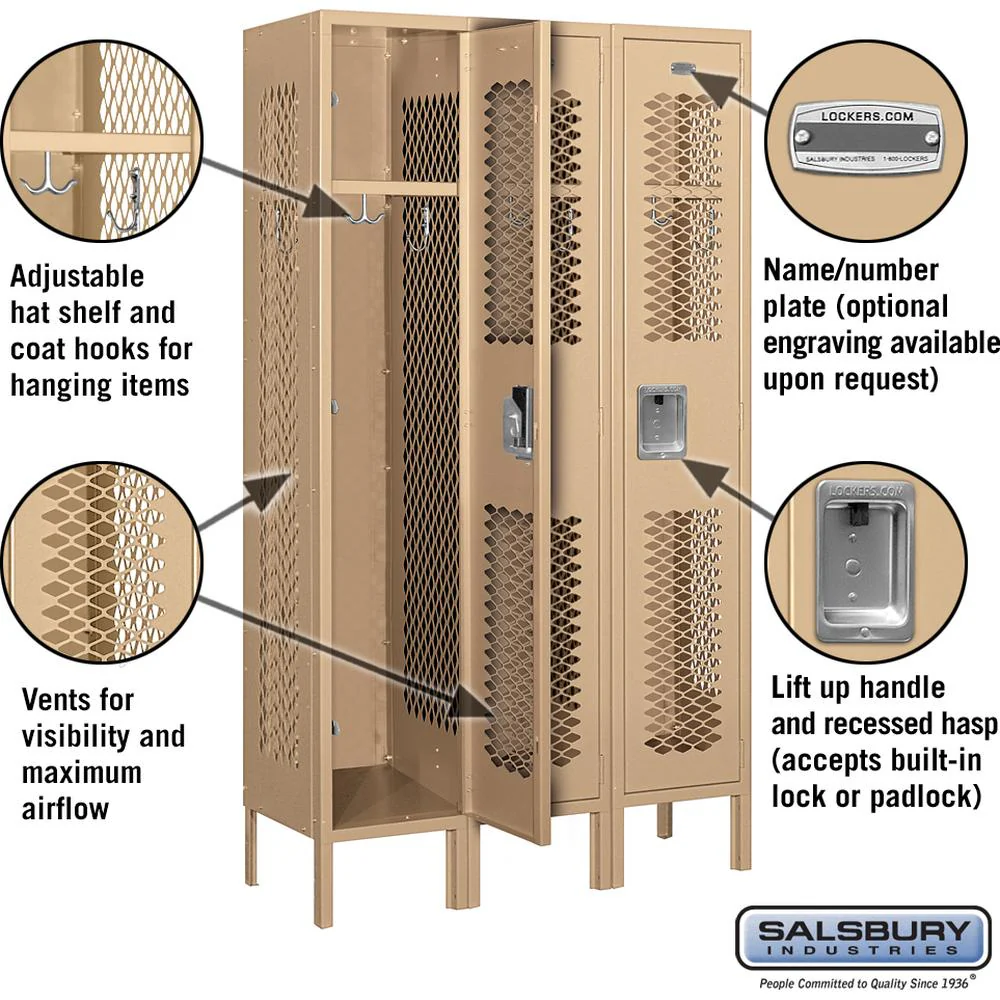 12" Wide Single Tier Vented Metal Locker - 3 Wide - 5 Feet High - 12" Deep by Salsbury - Image 2