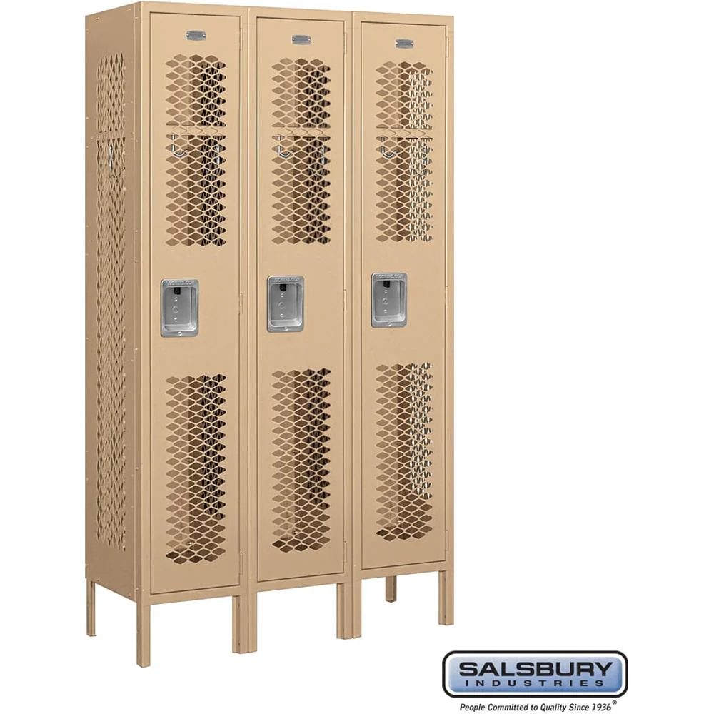 12" Wide Single Tier Vented Metal Locker - 3 Wide - 5 Feet High - 12" Deep by Salsbury - Image 5